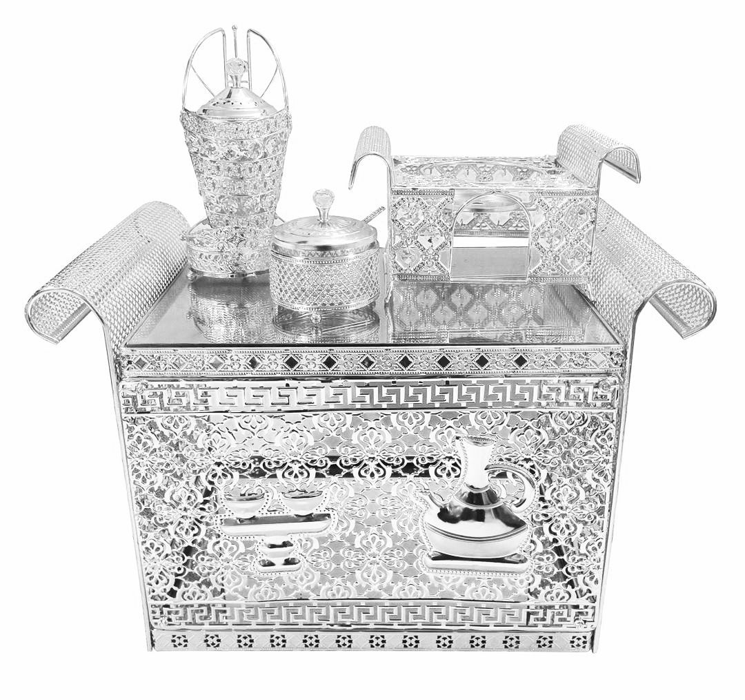 Traditional Ethiopian | Eritrean | Arabs Coffee Table Set, Rekebot (Silver)
