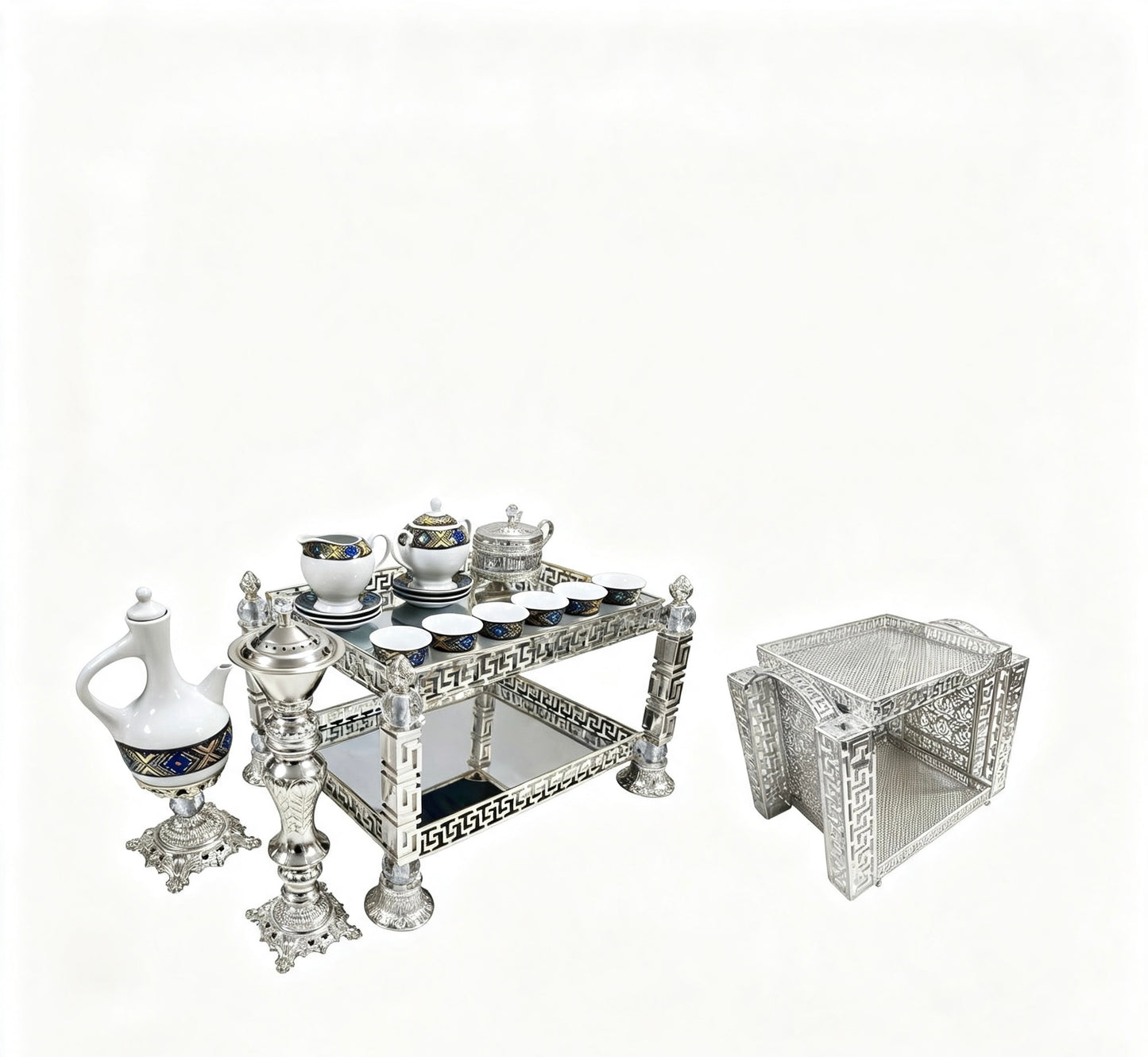 Traditional Ethiopian | Eritrean | Arabs Coffee Table Set, Rekebot (Silver)