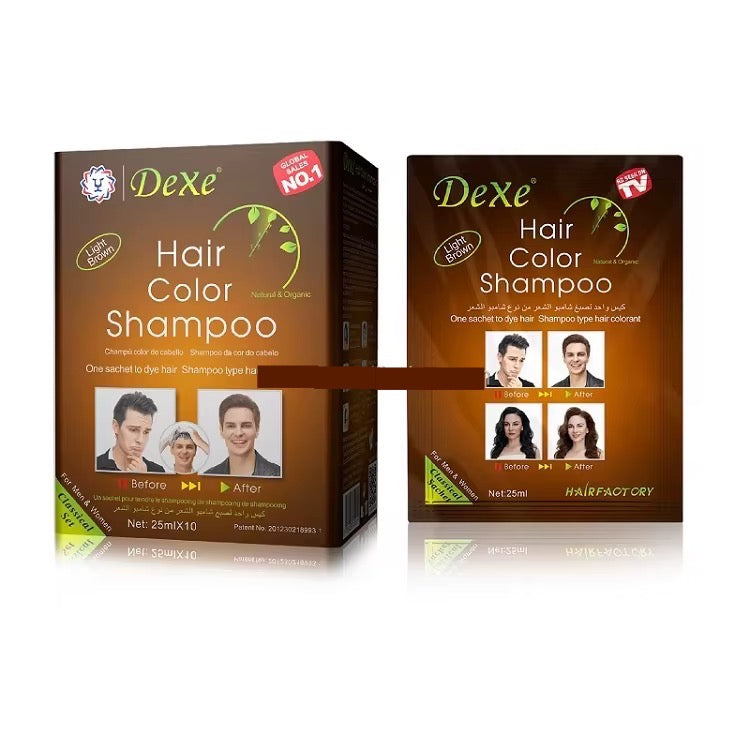 DEXE Light Brown Hair Shampoo 5 minutes Instant Dye Permanent Hair Colour x 10 Pack