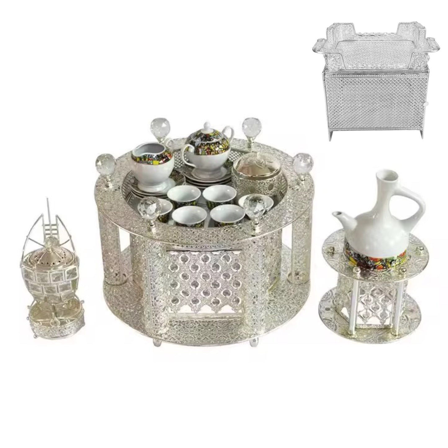 Traditional Ethiopian | Eritrean | Arabs Coffee Table Set, Rekebot Round Shape Silver