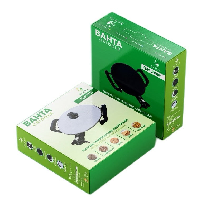 Bahta Electric Crepe and Injera Maker, 47cm Nonstick Surface, Manual Temperature Control, Cool Touch Handles, Professional Mitad Mogogo Griddle