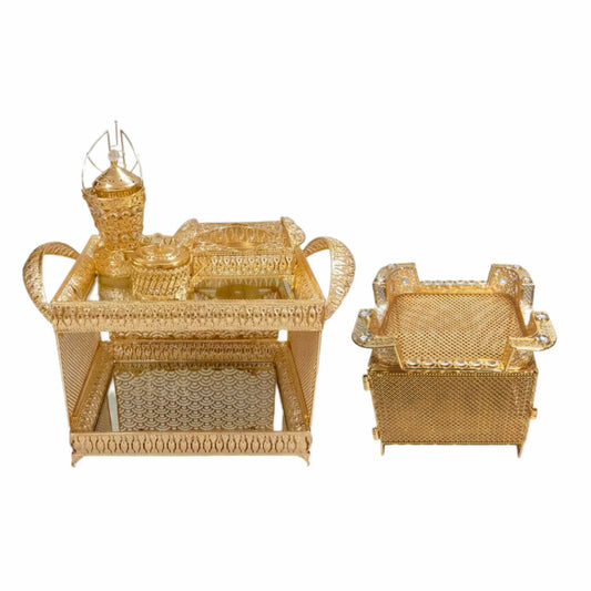Traditional Eritrean | Ethiopian | Arabs Coffee Table Set, Rekebot Rectangular Shape Golden