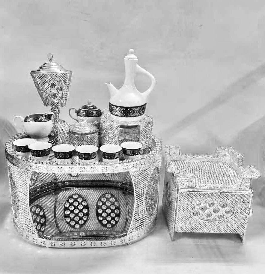 Traditional Ethiopian | Eritrean | Arabs Coffee Table Set, Rekebot Oval Shape Silver