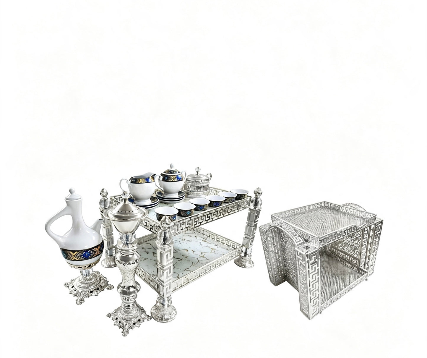 Traditional Ethiopian | Eritrean | Arabs Coffee Table Set, Rekebot (Silver)