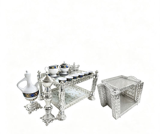 Traditional Ethiopian | Eritrean | Arabs Coffee Table Set, Rekebot (Silver)