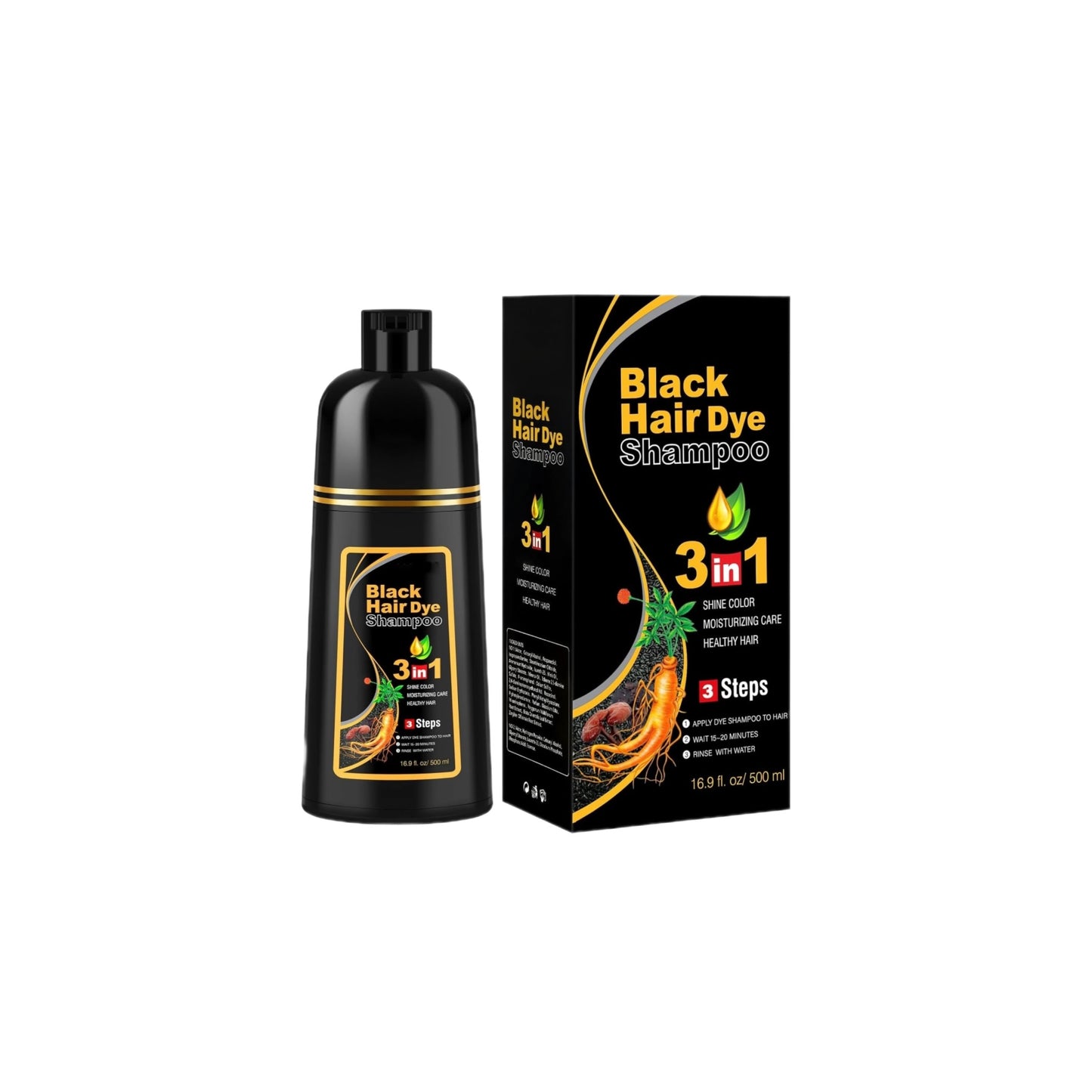 Hair Color Shampoo for Gray Hair 500ML Black Hair Dye Shampoo 3 IN 1 for Men & Women Moisturizing Care