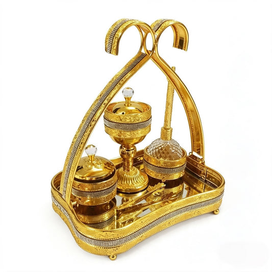 Fragrance Oil Burner Glass Bottle Luxury & Style Gold-Plated Decorative Design with Sparkling Accents Elegant Golden Basket