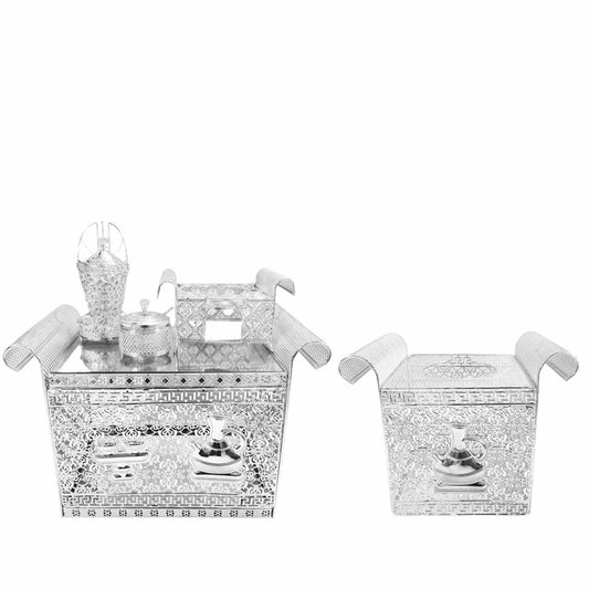 Traditional Ethiopian | Eritrean | Arabs Coffee Table Set, Rekebot (Silver)