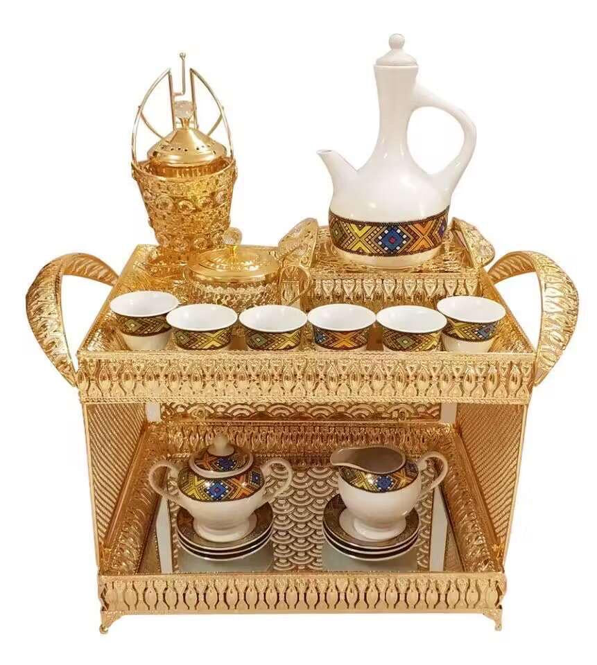 Traditional Eritrean | Ethiopian | Arabs Coffee Table Set, Rekebot Rectangular Shape Golden