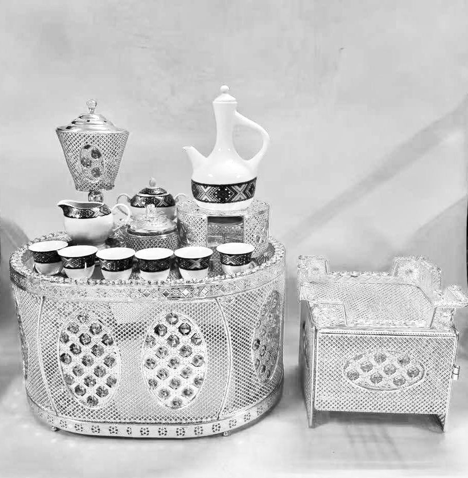 Traditional Ethiopian | Eritrean | Arabs Coffee Table Set, Rekebot Oval Shape Silver