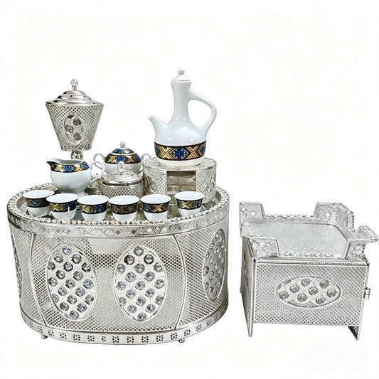 Traditional Ethiopian | Eritrean | Arabs Coffee Table Set, Rekebot Oval Shape Silver