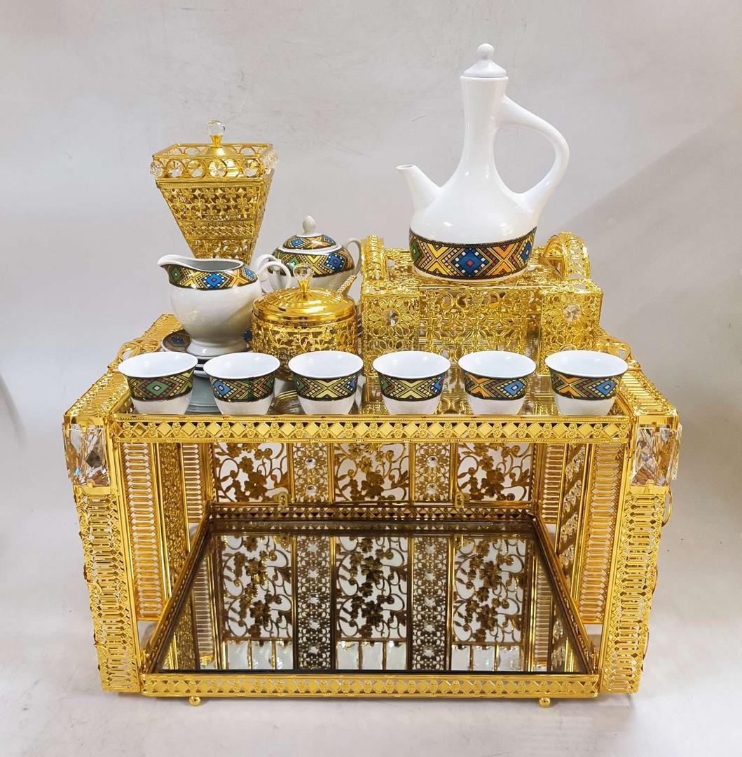 Traditional Eritrean| Ethiopian | Arabs Coffee Table Set, Rekebot Rectangular Shape Golden
