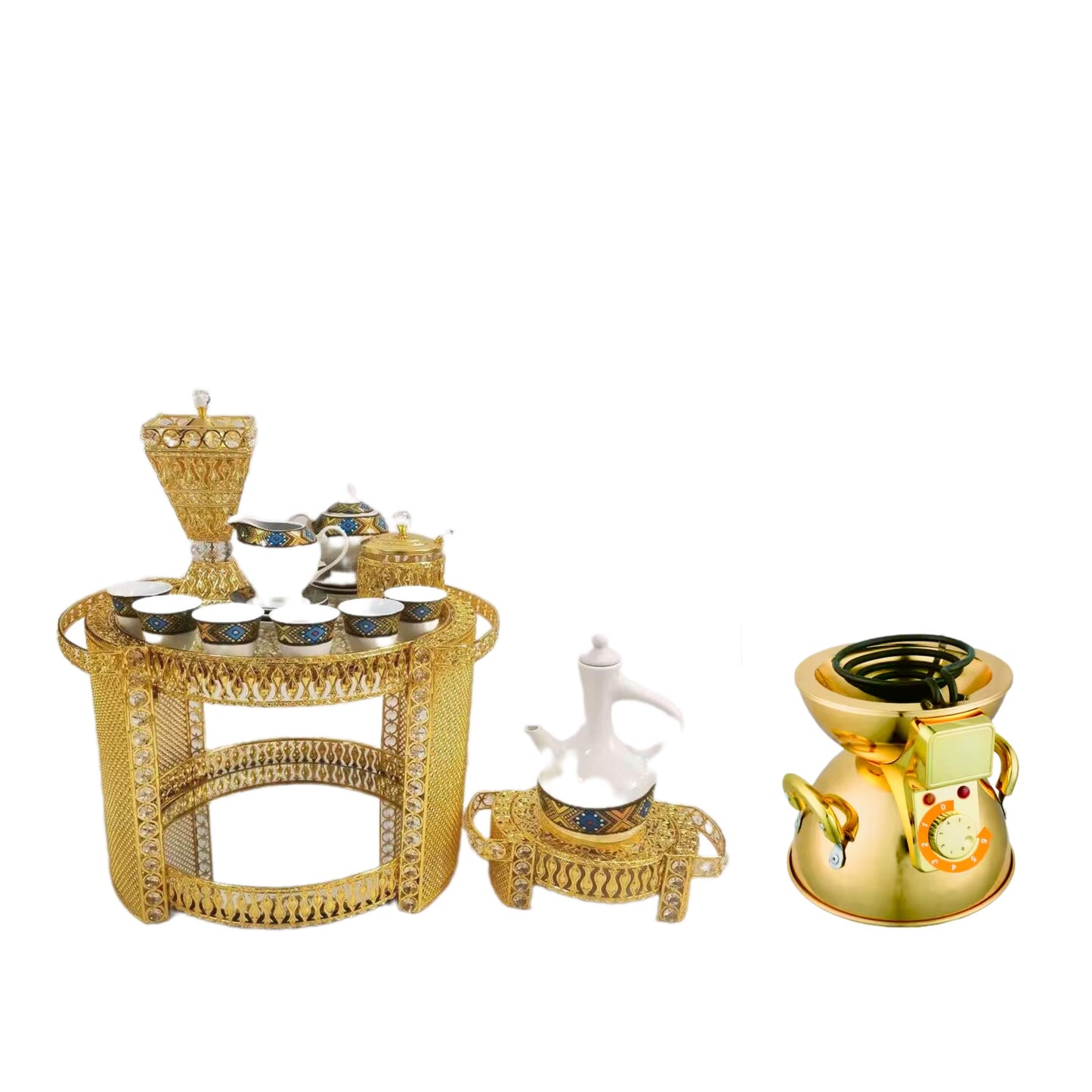 Traditional | Eritrean | Ethiopian | Arabs Coffee Table Set, Rekebot + Electric Stove