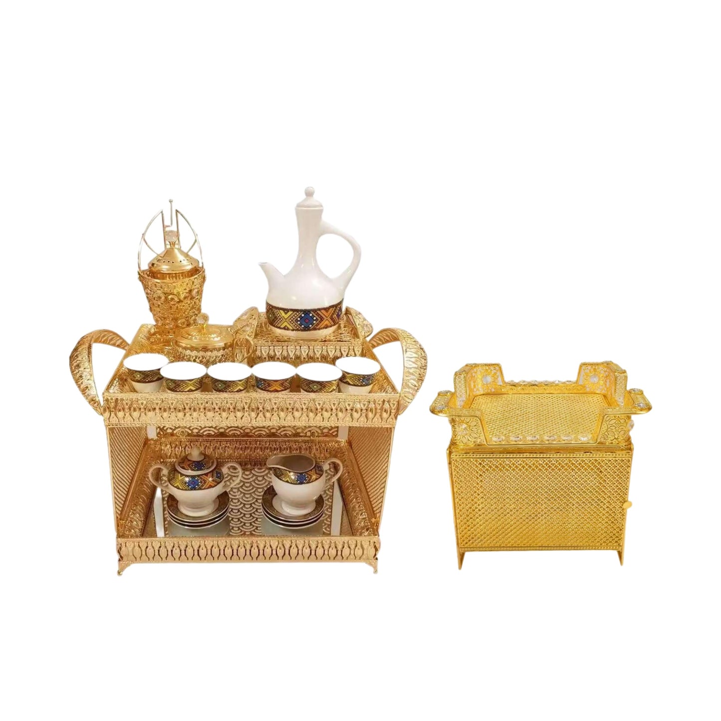 Traditional Eritrean | Ethiopian | Arabs Coffee Table Set, Rekebot Rectangular Shape Golden