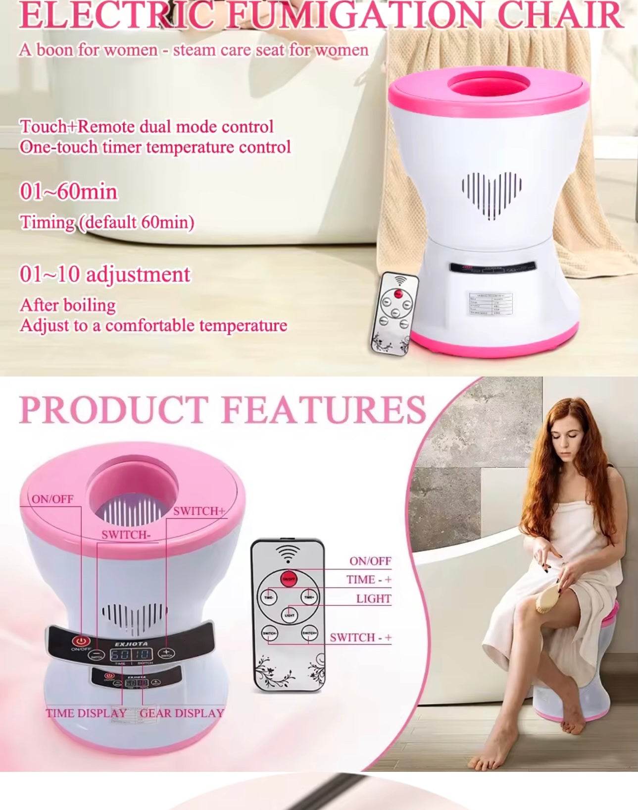 Vaginal Steam, 350ml Hot Tummy Timing Electric Steam Smart Temperature Control with Remote Control for Home (UK Plug 220V) |ዘመናዊ መውብኢ ጥሽ