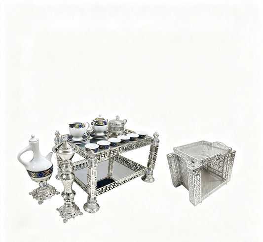 Traditional Ethiopian | Eritrean | Arabs Coffee Table Set, Rekebot (Silver)